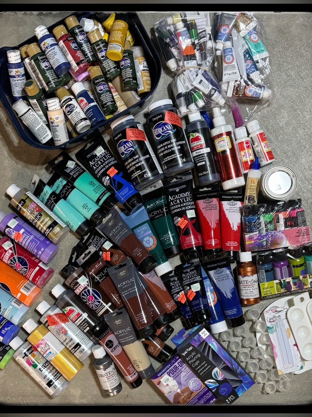 Assorted Acrylic Paint Tubes & Bottles - Mixed Colors 100+/-